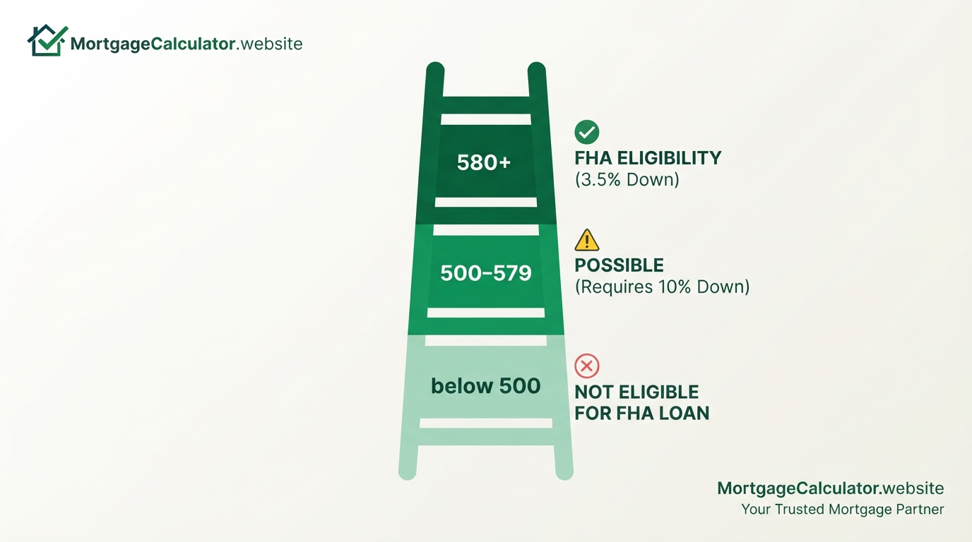 FHA credit score requirements 580 and 500 to 579 bands